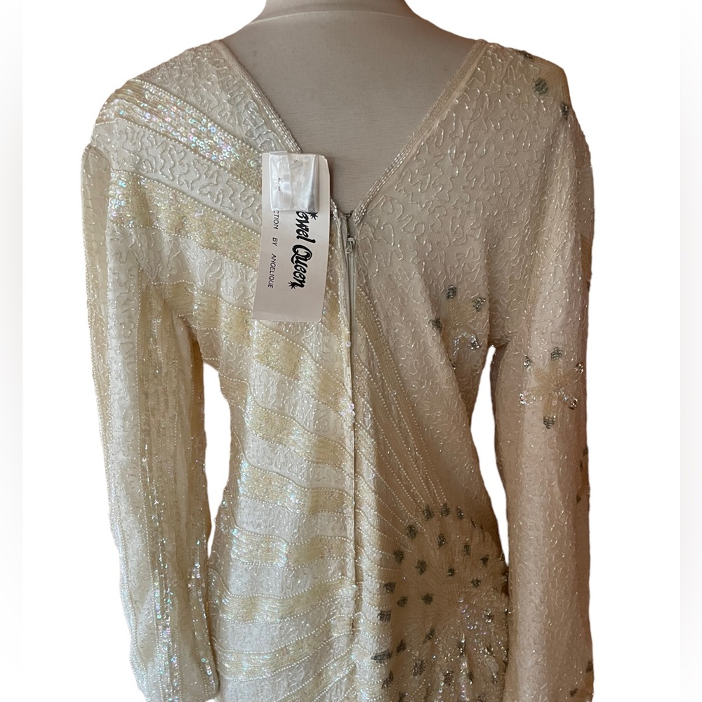NWT Vintage‎ Jewel Queen 100% Silk, Handmade, Beaded & Sequin, V-Neck Gown - Picture 11 of 13